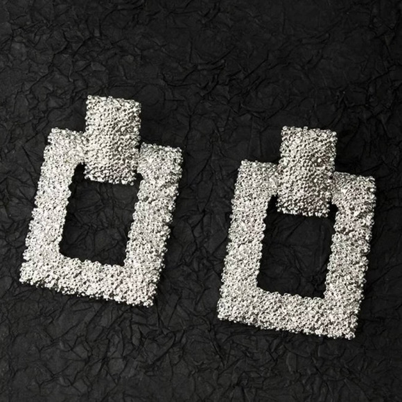 Jewelry - Large Geometric Textured 18k Gold Plated Earrings